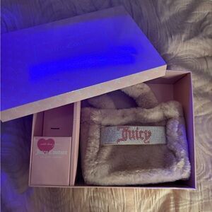 Juicy Couture Beige Faux Fur Bag with Rhinestone Detail